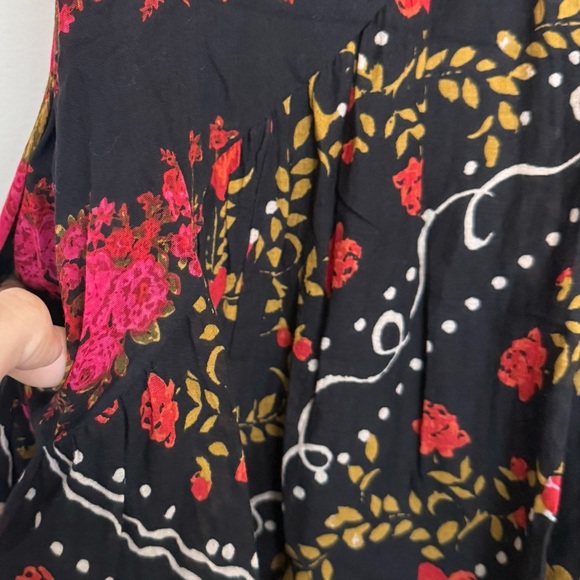 Free People 100% Cotton Black and Pink Short Sleeve V Neck Agnes Mini Dress - Picture 8 of 13